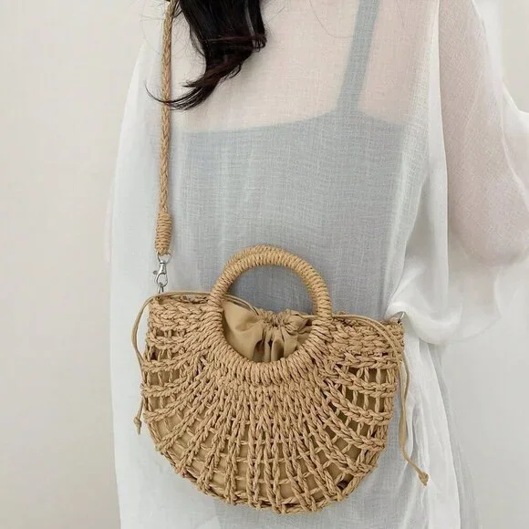 Khaki Casual Women's Half-Moon Hollow Out Handbag - Picture 6 of 7